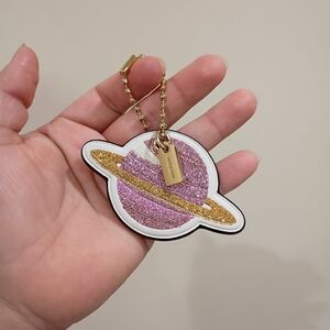 Coach X NASA Saturn Planet Space Leather Bag Charm keychain FOB Glitter